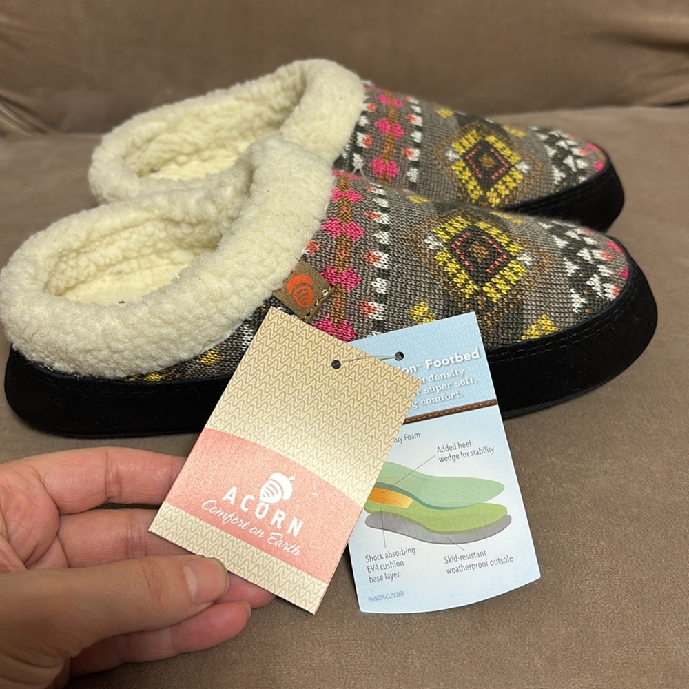 Women's Fairisle Clog Slipper with Indoor/Outdoor Sole-size 5-6